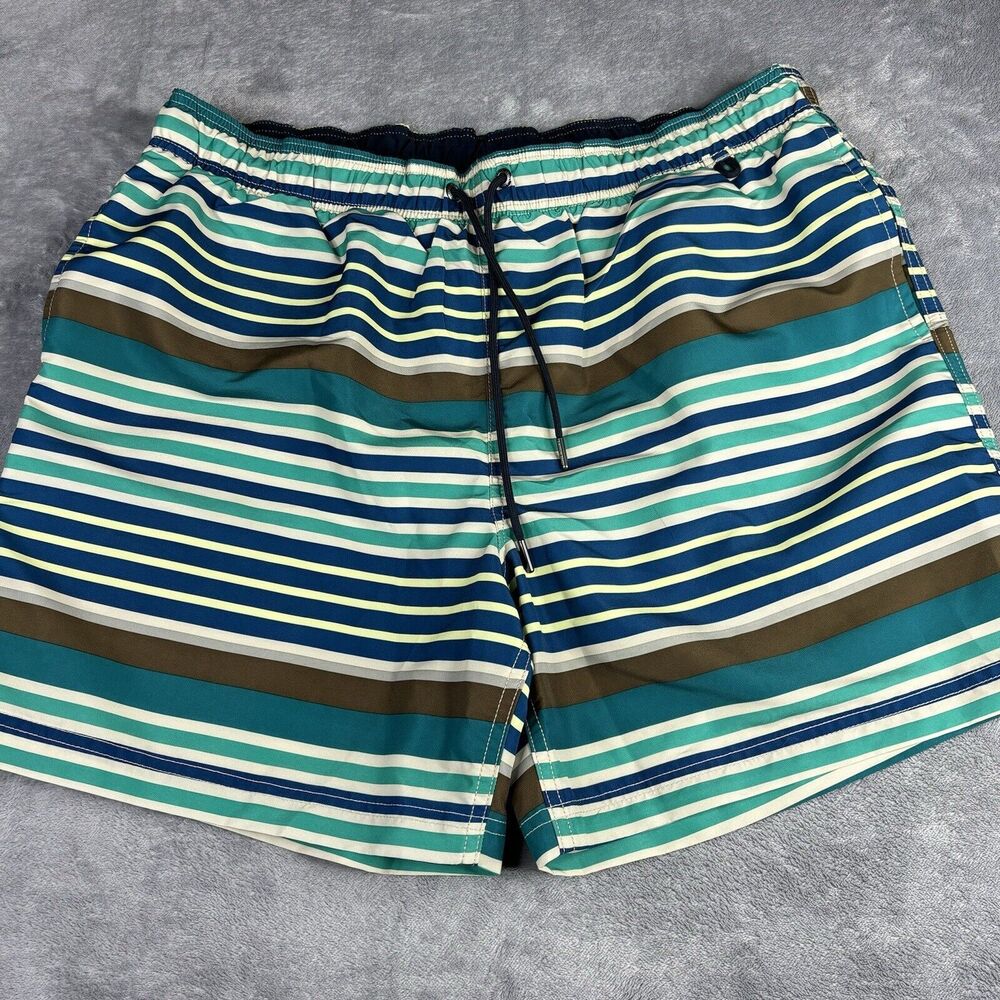 Land's End Swim Trunks Mens large 36x6 Blue Green Striped‎ Lined Board Shorts